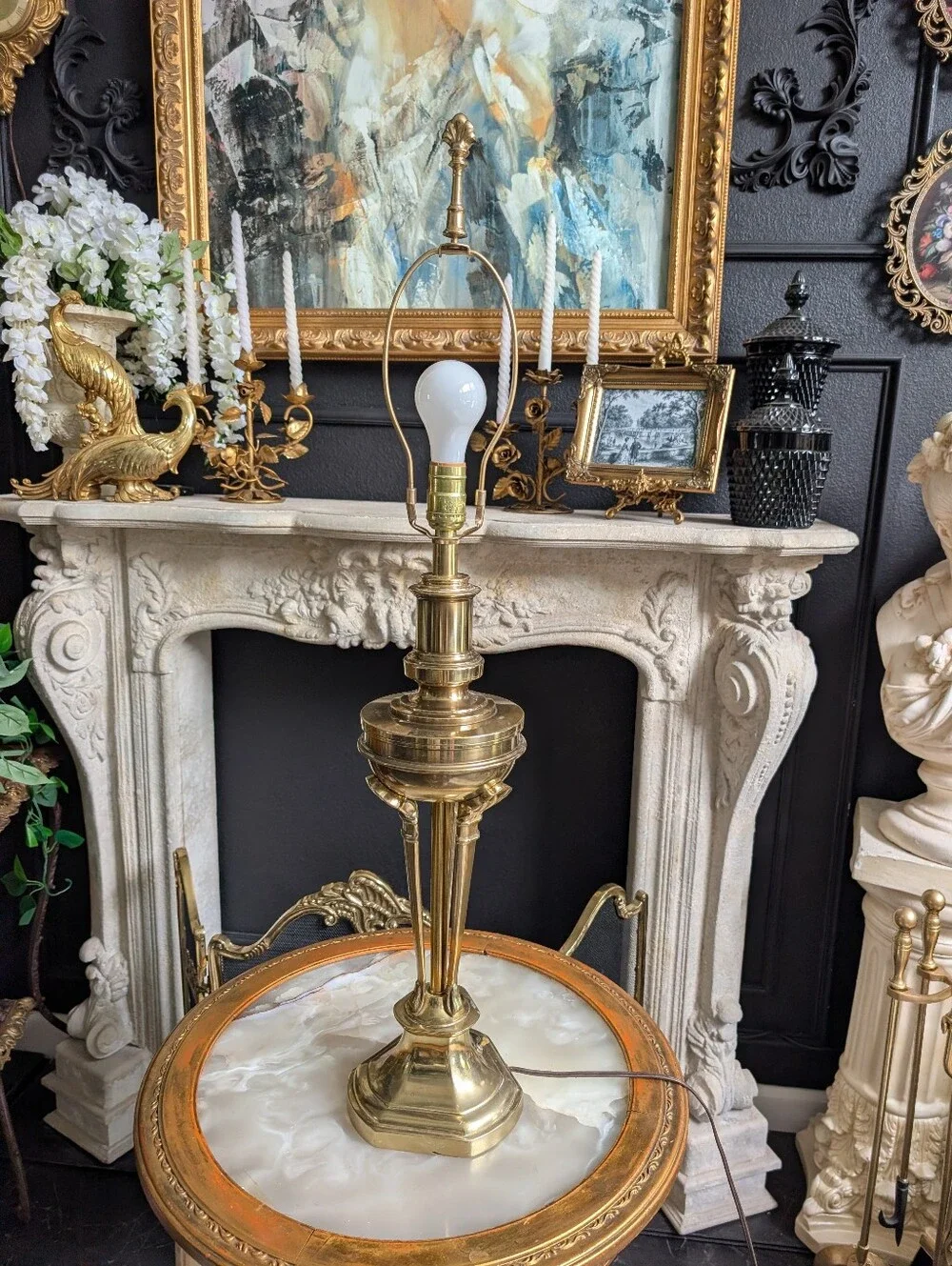 Vintage Solid Brass Recency Stiffel Table Lamp, 3-legged on/off base, Shell